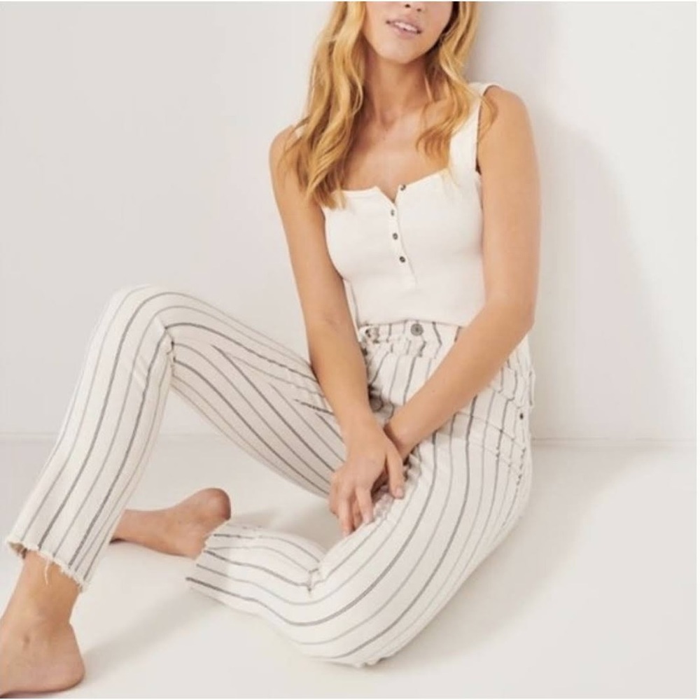 White striped Abercrombie high waisted jeans